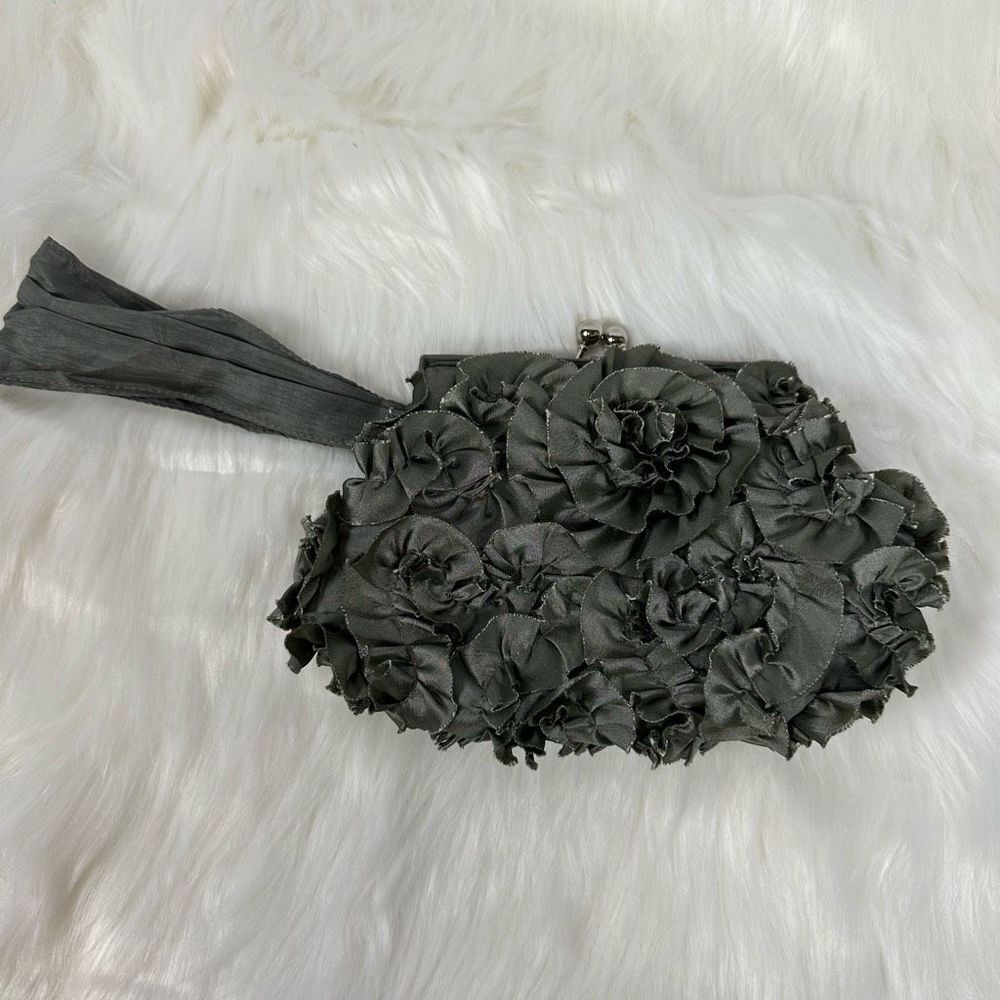 Gray Small Wristlet Evening Bag Purse Flowers Floral for Prom Formal Occasion